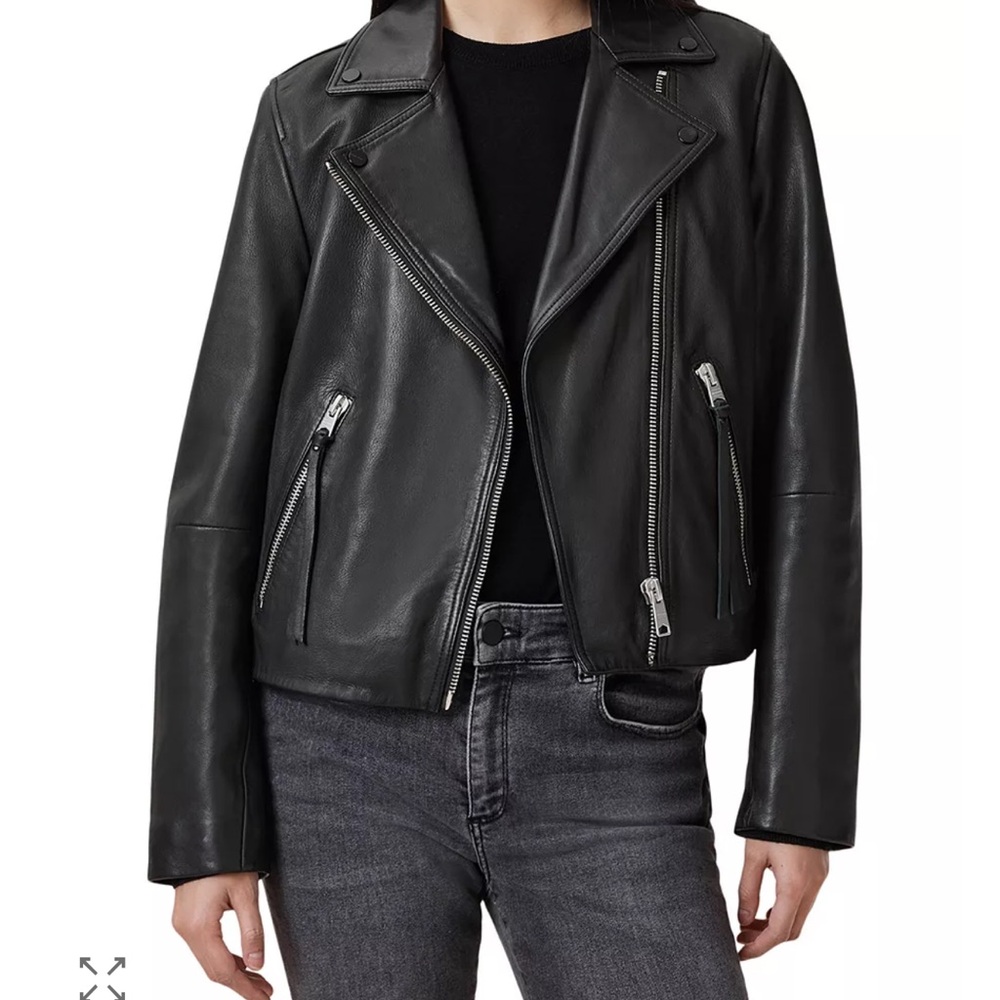 ALLSAINTS Dalby Slim Fit Leather Biker Jacket Size
